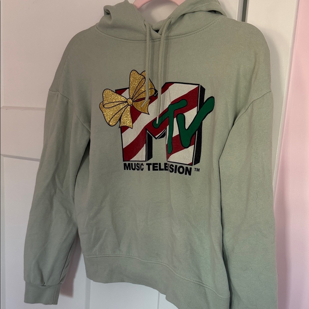 MTV Graphic Hoodie with Bow Accent